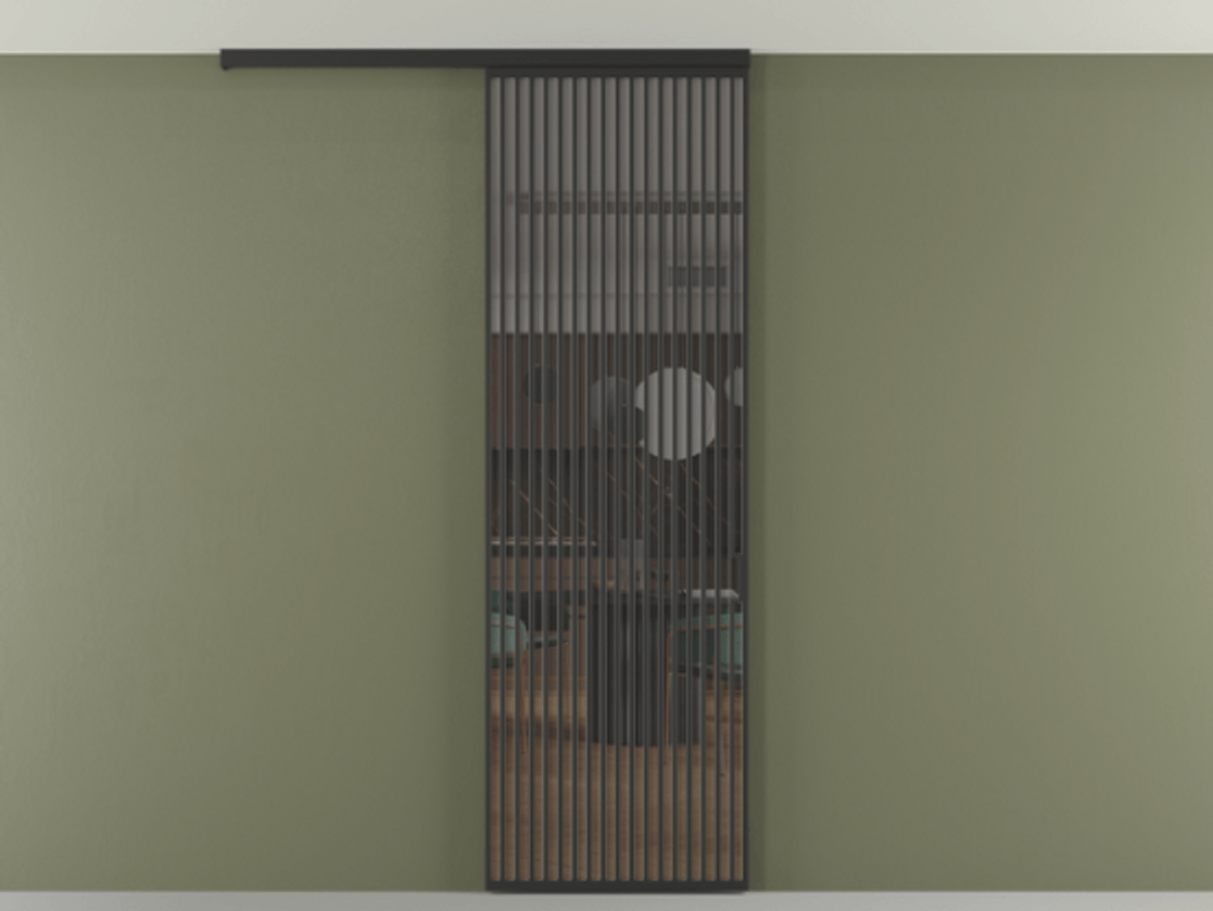 Перегородка Формато вдоль стены на потолок 1 створка АЛПР 040.06 Алюминий Черный Прозрачное серое стекло, триплекс Цена 8870 AZE | Volhovec