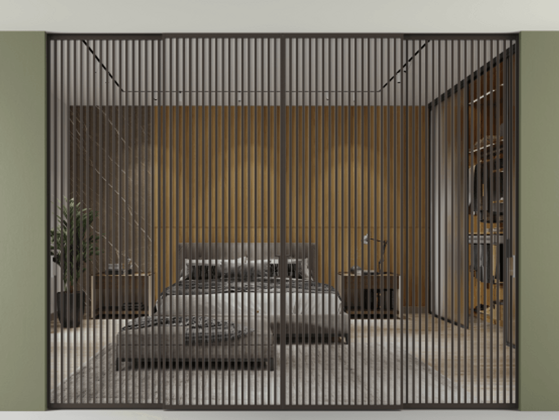 Перегородка Формато внутри проёма скрытое крепление в потолок 4 створки АЛПР 040.06 Алюминий антрацит Двустороннее зеркало, триплекс , триплекс 6 мм Цена 41800 AZE | Volhovec