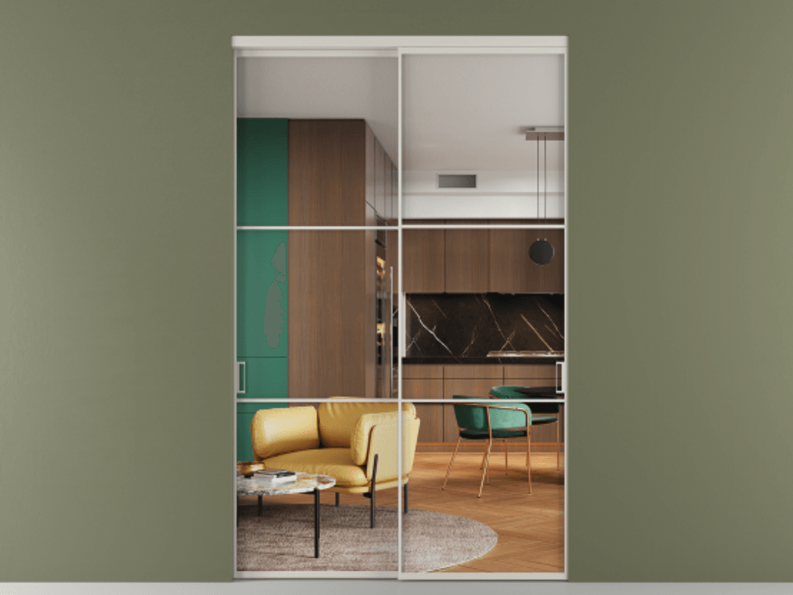 Перегородка Формато внутри проёма 2 створки АЛПР 040.03 Алюминий тёплый серый Прозрачное стекло "Кристал Вижн", калёное Цена 24930 AZE  | Volhovec