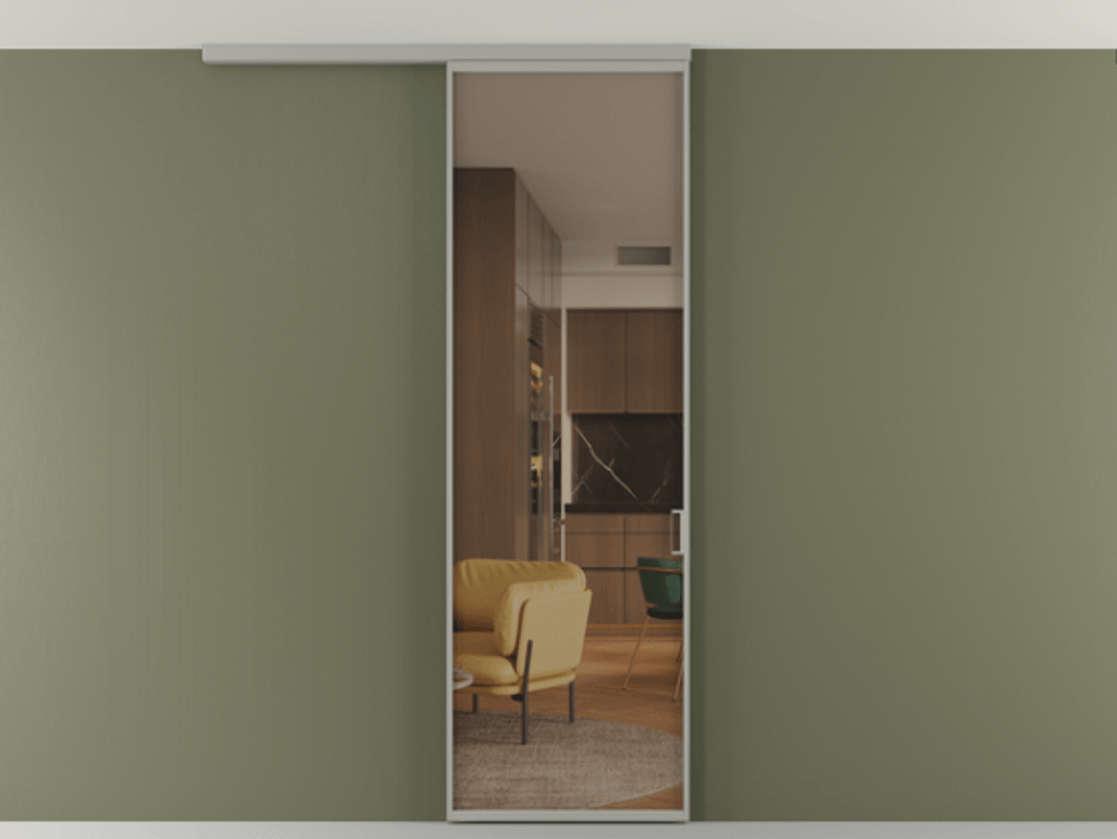 Перегородка Формато вдоль стены на потолок 1 створка АЛПР 040.01 Алюминий нейтральный серый Прозрачное бронзовое стекло, триплекс Цена 4820 AZE | Volhovec