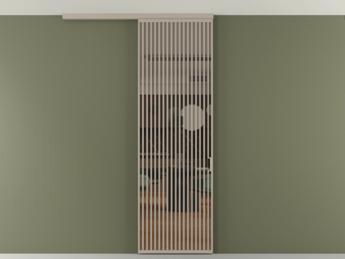 Перегородка Формато вдоль стены на потолок 1 створка АЛПР 040.06 Алюминий бисквитный Прозрачное бронзовое стекло, триплекс Цена 9760 AZE | Volhovec