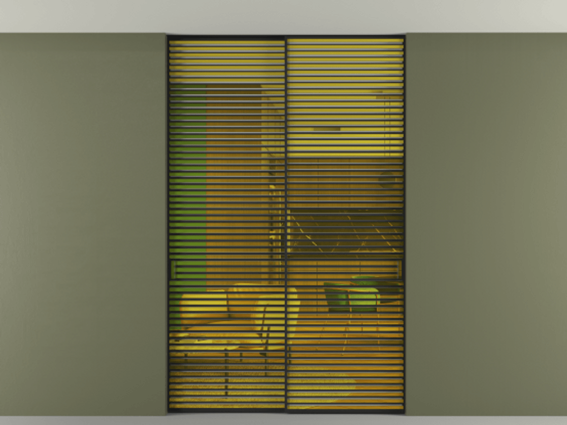 Перегородка Formato внутри проёма скрытое крепление в потолок 2 створки АЛПР 040.07 Алюминий Черный Прозрачное жёлтое стекло, триплекс Цена 20700 AZE | Volhovec