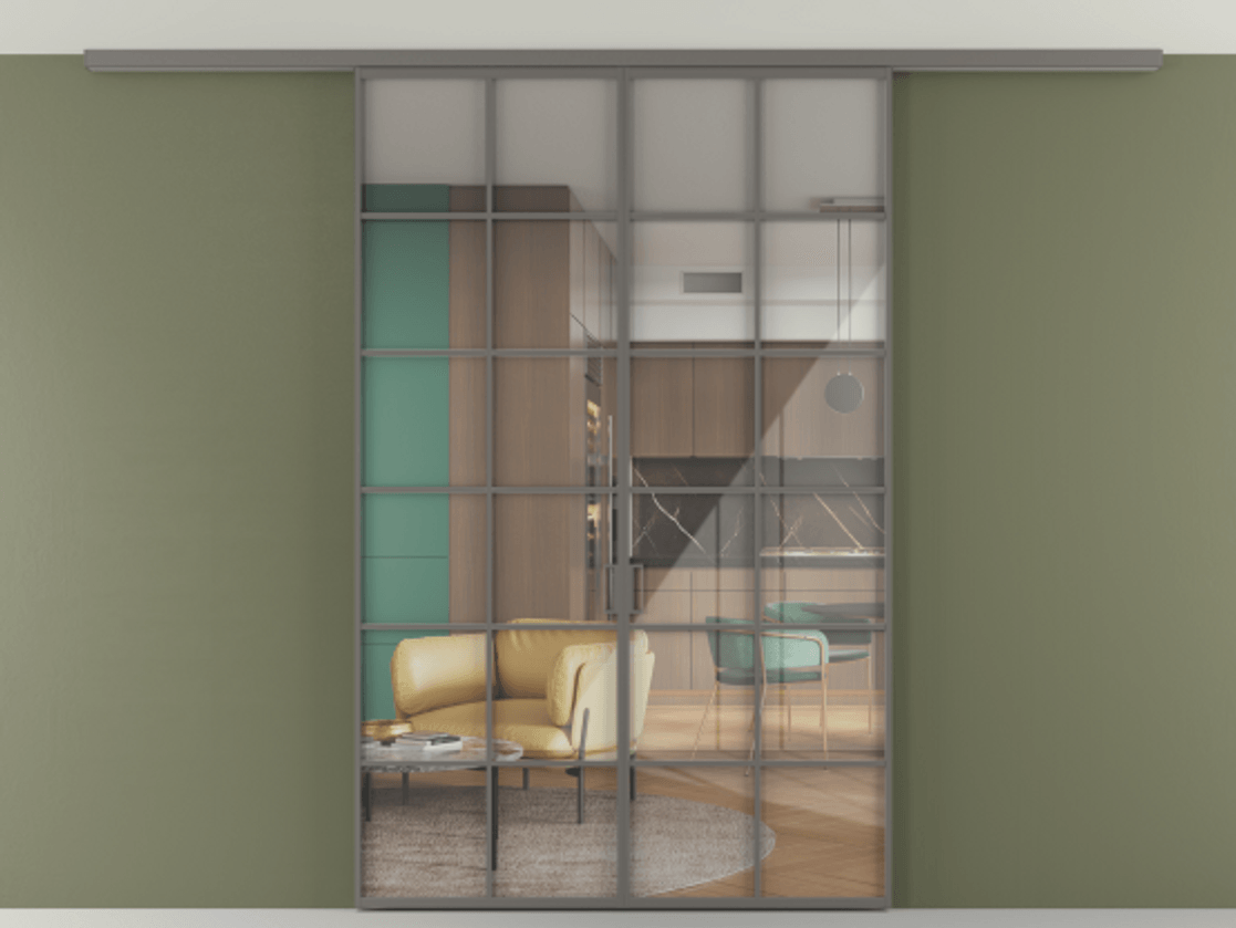 Перегородка Формато вдоль стены на потолок 2 створки АЛПР 040.05 Алюминий классический серый Рефлективное прозрачное стекло "Стопсол", калёное. Цена 11541 AZE 1. Полотно 2 шт. (800/2100 мм)
2. Комплект установки раздвижной системы
3. Базовый комплект фурнитуры
4.Ручка Рондо. Фабрика дверей Волховец 8 (800) 551 43 19 Перегородка Формато вдоль стены на потолок 2 створки АЛПР 040.05 Алюминий классический серый Рефлективное прозрачное стекло "Стопсол", калёное Цена 11541 AZE | Volhovec