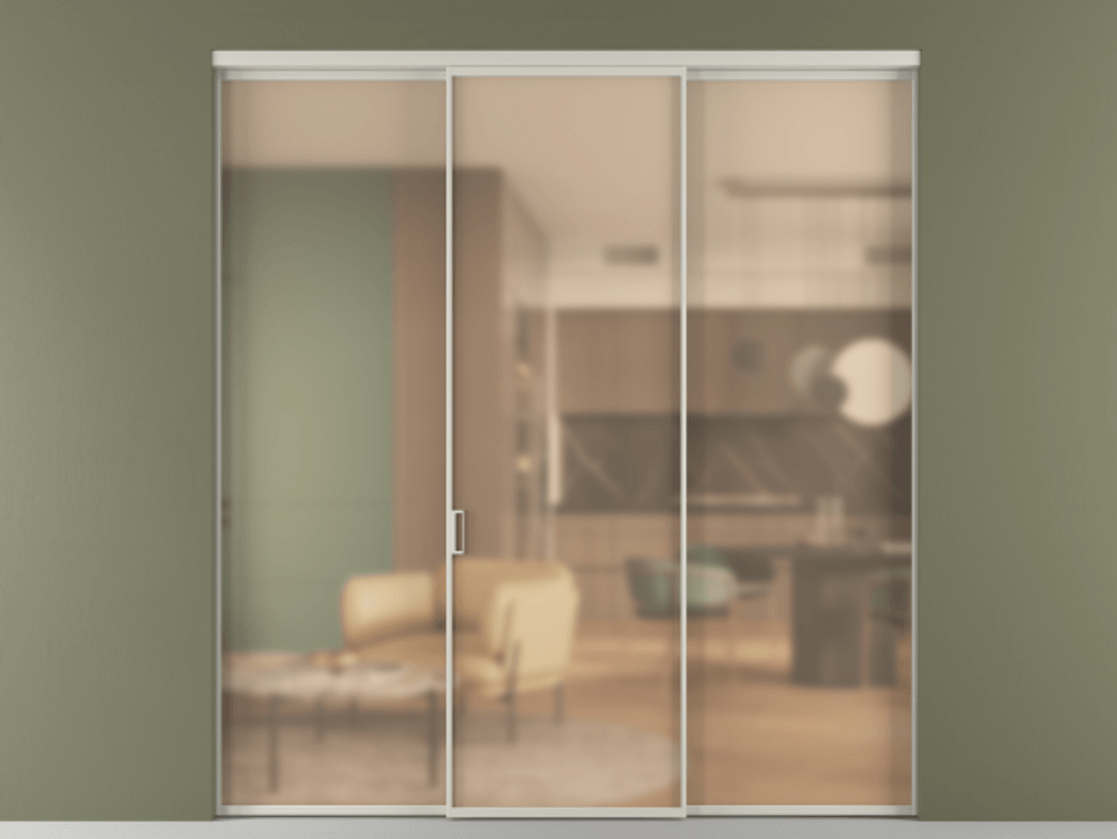 Перегородка Formato внутри проёма 3 створки АЛПР 040.01 Алюминий тёплый серый Сатинированное оранжевое стекло, триплекс Цена 14500 AZE | Volhovec