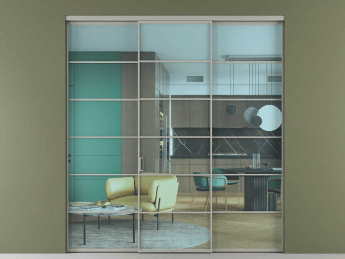 Перегородка Формато внутри проёма 3 створки АЛПР 040.04 Алюминий нейтральный серый Прозрачное голубое стекло, триплекс Цена 13300 AZE | Volhovec