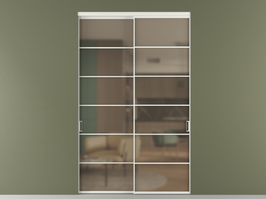 Перегородка Формато внутри проёма 2 створки АЛПР 040.04 Алюминий светло-серый Сатинированное бронзовое стекло, триплекс Цена 22750 AZE  | Volhovec