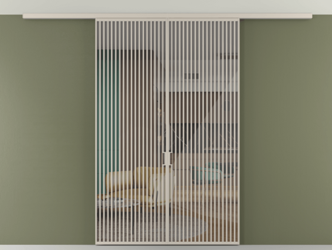 Перегородка Формато вдоль стены на потолок 2 створки АЛПР 040.06 Алюминий светло-бежевый Рефлективное прозрачное стекло "Стопсол", калёное Цена 19820 AZE | Volhovec