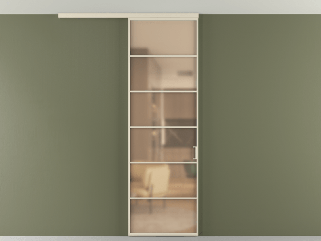 Перегородка Formato вдоль стены на потолок 1 створка АЛПР 040.04 Алюминий бежево-серый Сатинированное оранжевое стекло, триплекс Цена 6600 AZE | Volhovec