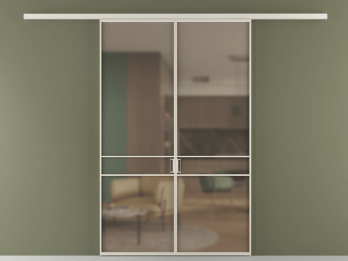 Перегородка Формато вдоль стены 2 створки АЛПР 040.02 Алюминий облачно-серый Сатинированное бронзовое стекло, триплекс Цена 39676350 so'm | Volhovec