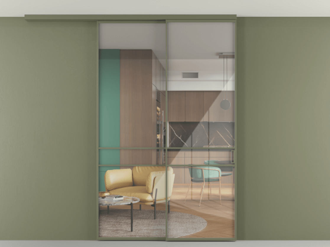 Перегородка Формато вдоль стены на потолок 2 створки с синхронным механизмом АЛПР 040.02 Алюминий оливковый тёмный Рефлективное прозрачное стекло "Стопсол", калёное. Цена 15160 AZE 1. Полотно 2 шт. (800/2100 мм)
2. Комплект установки раздвижной системы
3. Базовый комплект фурнитуры
4.Ручка Рондо. Фабрика дверей Волховец 8 (800) 551 43 19 Перегородка Формато вдоль стены на потолок 2 створки с синхронным механизмом АЛПР 040.02 Алюминий оливковый тёмный Рефлективное прозрачное стекло "Стопсол", калёное Цена 15160 AZE | Volhovec