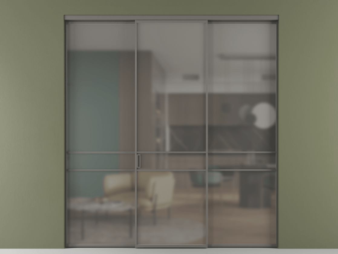 Перегородка Формато внутри проёма 3 створки АЛПР 040.02 Алюминий классический серый Сатинированное серое стекло, триплекс Цена 237275 ₽ | Volhovec