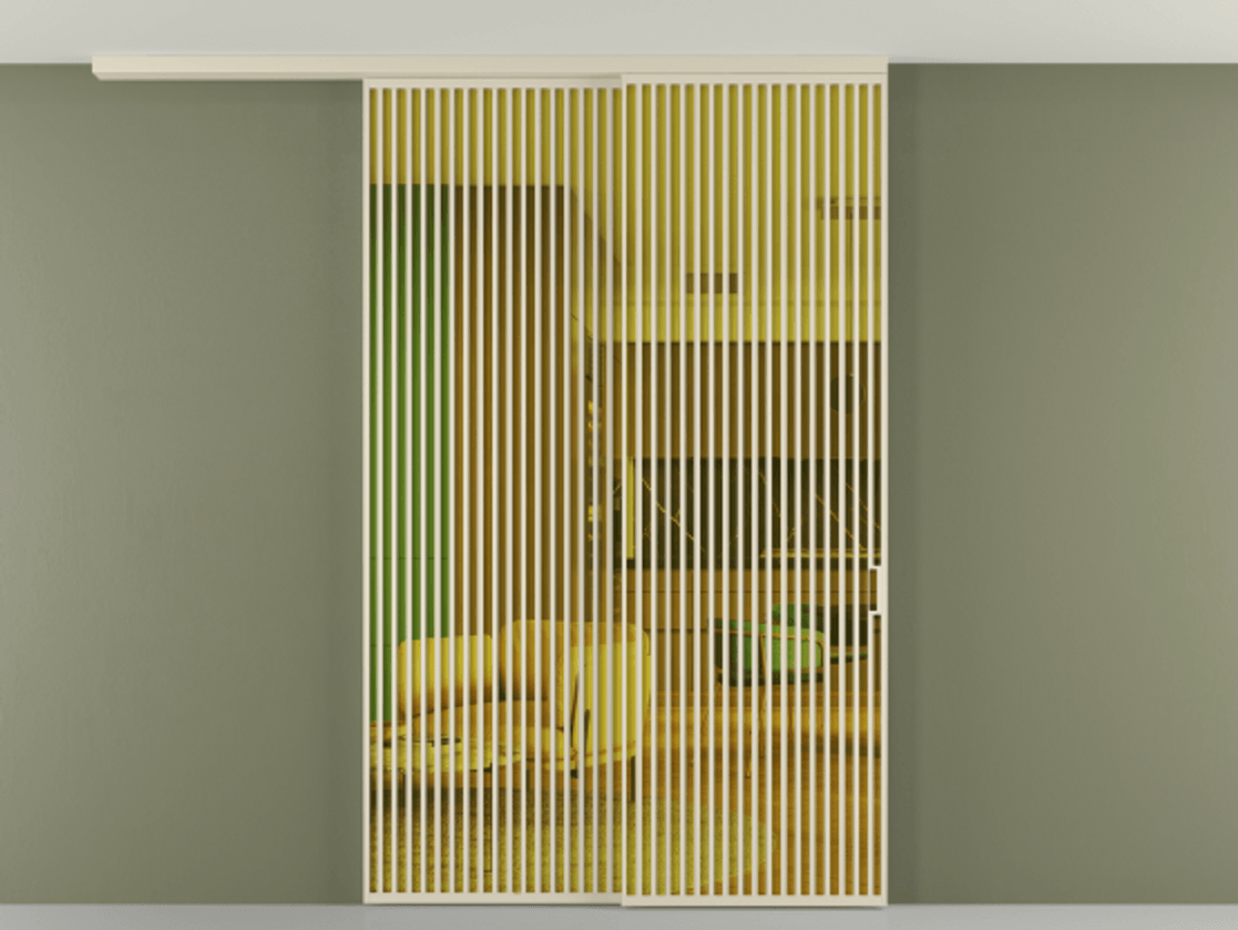 Перегородка Formato вдоль стены на потолок 2 створки с синхронным механизмом АЛПР 040.06 Алюминий бежево-серый Прозрачное жёлтое стекло, триплекс Цена 23500 AZE | Volhovec