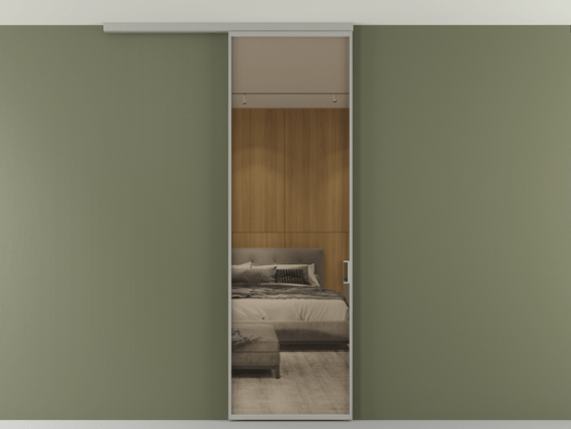 Перегородка Формато вдоль стены на потолок 1 створка АЛПР 040.01 Алюминий нейтральный серый Рефлективное бронзовое стекло "Стопсол", калёное Цена 6230 AZE | Volhovec