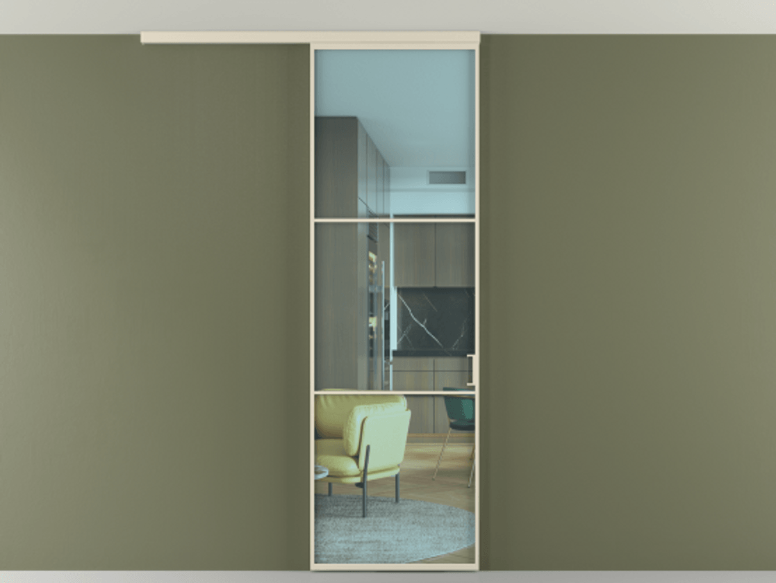 Перегородка Formato вдоль стены на потолок 1 створка АЛПР 040.03 Алюминий бежево-серый Прозрачное голубое стекло, триплекс Цена 5300 AZE | Volhovec