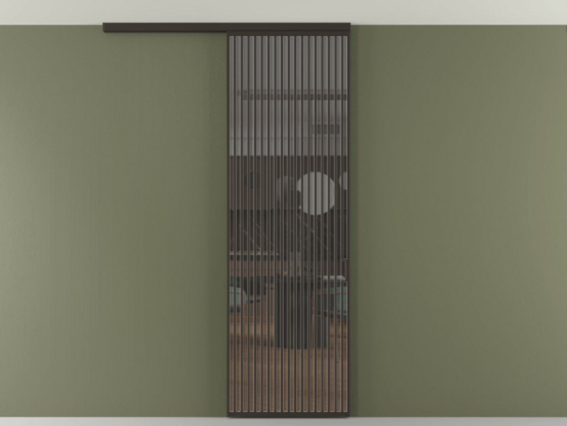 Перегородка Формато вдоль стены на потолок 1 створка АЛПР 040.06 Алюминий антрацит Прозрачное серое стекло, триплекс Цена 9760 AZE | Volhovec