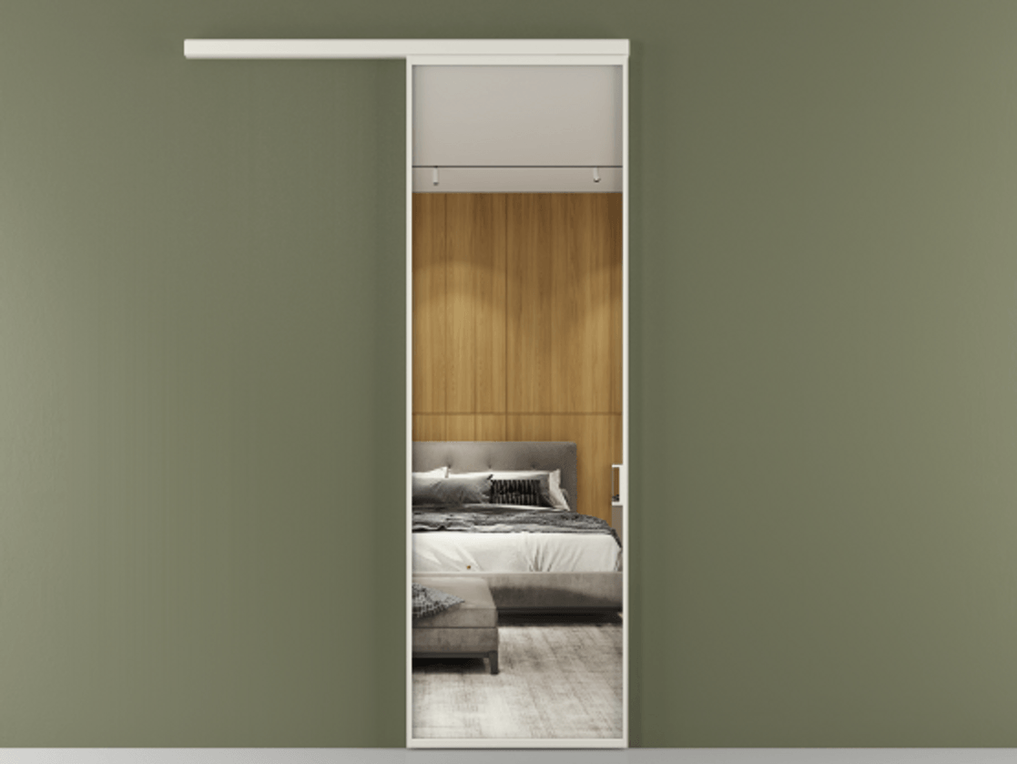 Перегородка Formato вдоль стены 1 створка АЛПР 040.01 Алюминий Белый Двустороннее зеркало, триплекс , триплекс 6 мм Цена 5790 AZE  | Volhovec