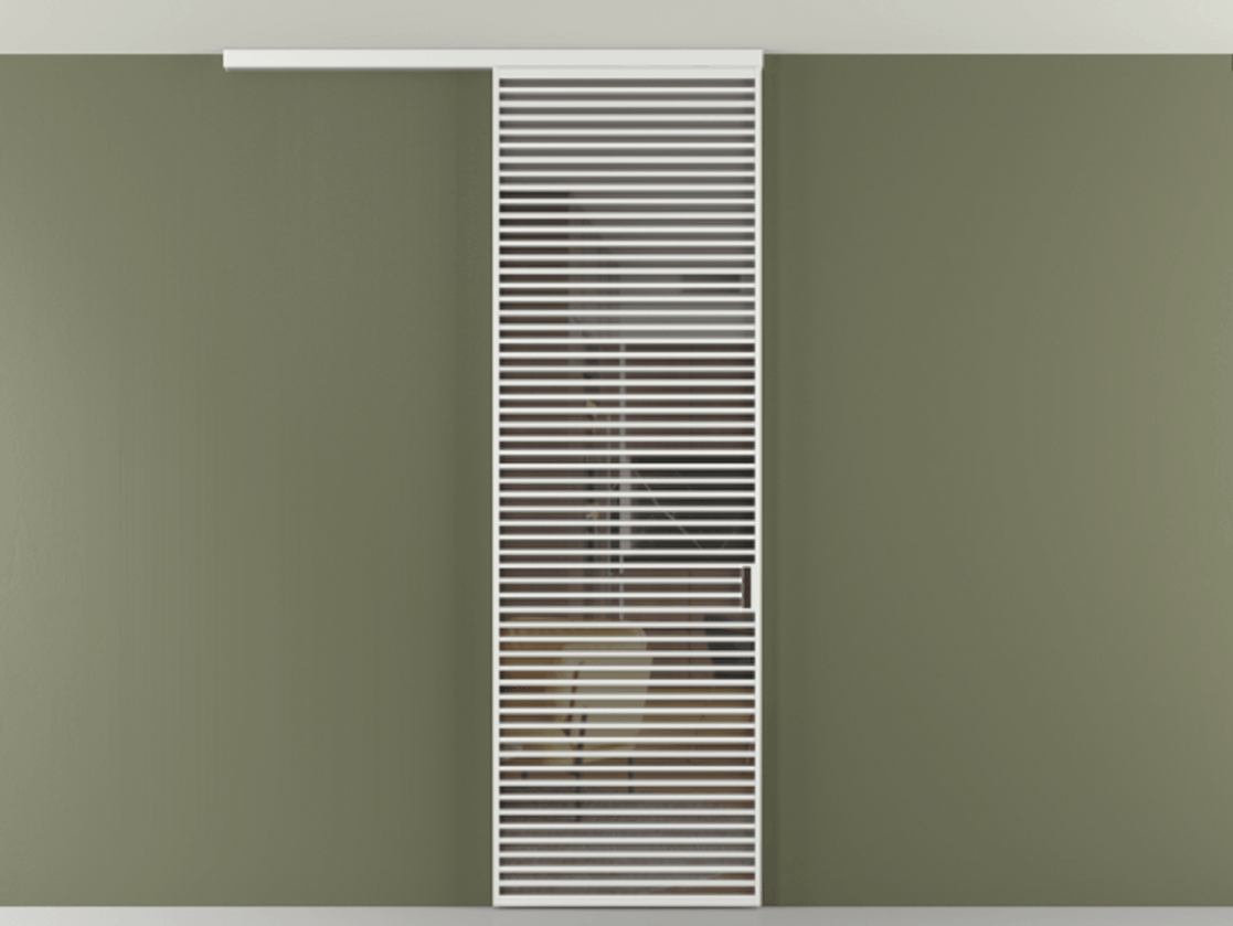 Перегородка Формато вдоль стены на потолок 1 створка АЛПР 040.07 Алюминий белоснежный Прозрачное серое стекло, триплекс Цена 9760 AZE | Volhovec