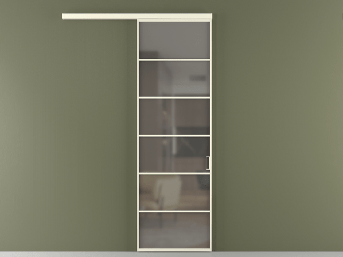 Перегородка Формато вдоль стены 1 створка АЛПР 040.04 Алюминий молочно-белый Сатинированное серое стекло, триплекс Цена 5850 AZE  | Volhovec