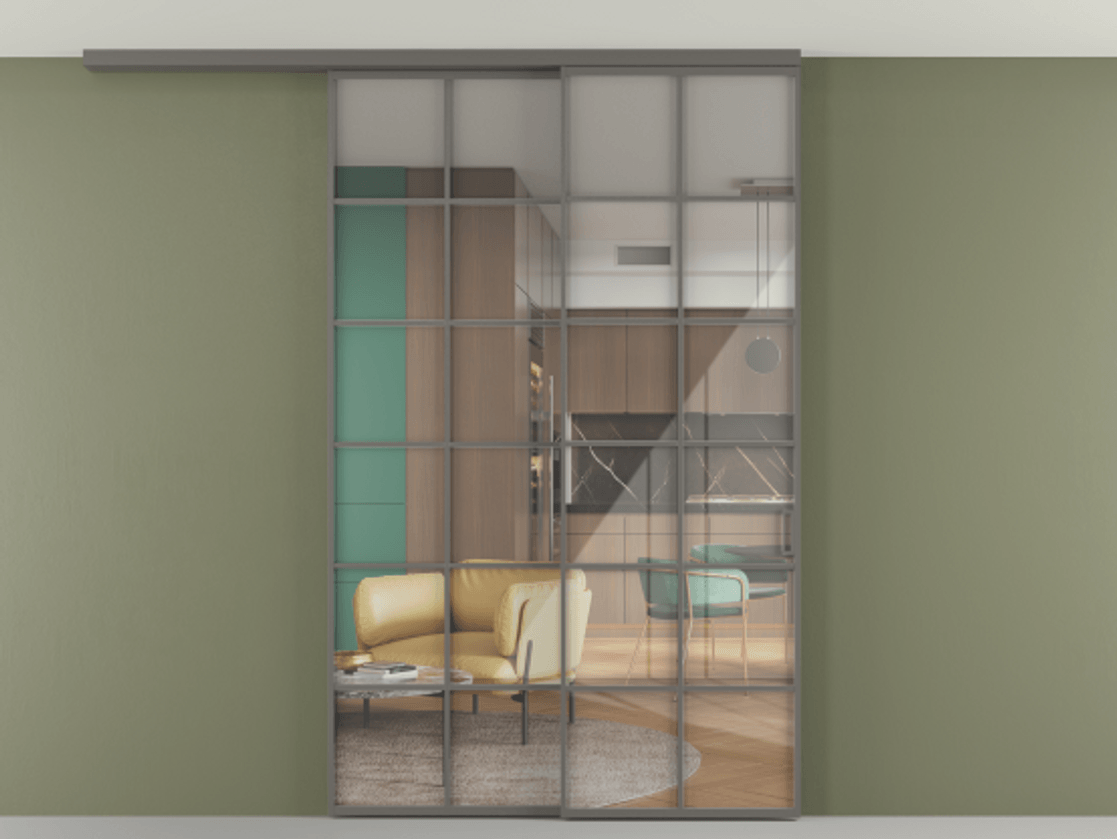 Перегородка Формато вдоль стены на потолок 2 створки с синхронным механизмом АЛПР 040.05 Алюминий классический серый Рефлективное прозрачное стекло "Стопсол", калёное. Цена 15870 AZE 1. Полотно 2 шт. (800/2100 мм)
2. Комплект установки раздвижной системы
3. Базовый комплект фурнитуры
4.Ручка Рондо. Фабрика дверей Волховец 8 (800) 551 43 19 Перегородка Формато вдоль стены на потолок 2 створки с синхронным механизмом АЛПР 040.05 Алюминий классический серый Рефлективное прозрачное стекло "Стопсол", калёное Цена 15870 AZE | Volhovec