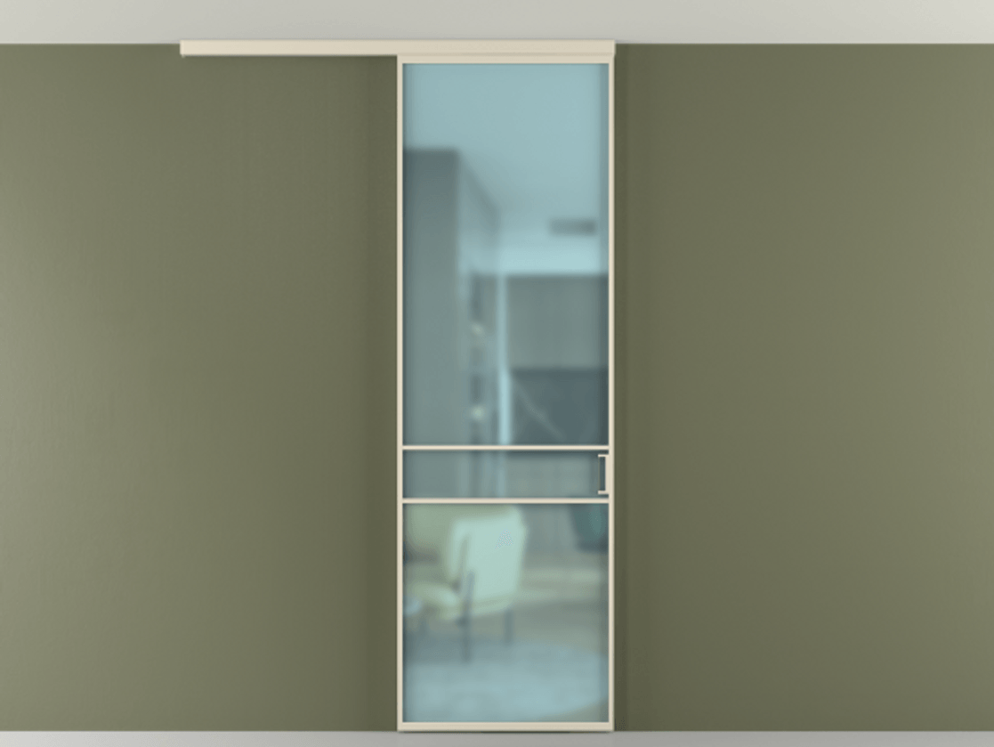 Перегородка Формато вдоль стены на потолок 1 створка АЛПР 040.02 Алюминий бежево-серый Сатинированное голубое стекло, триплекс Цена 5000 AZE | Volhovec