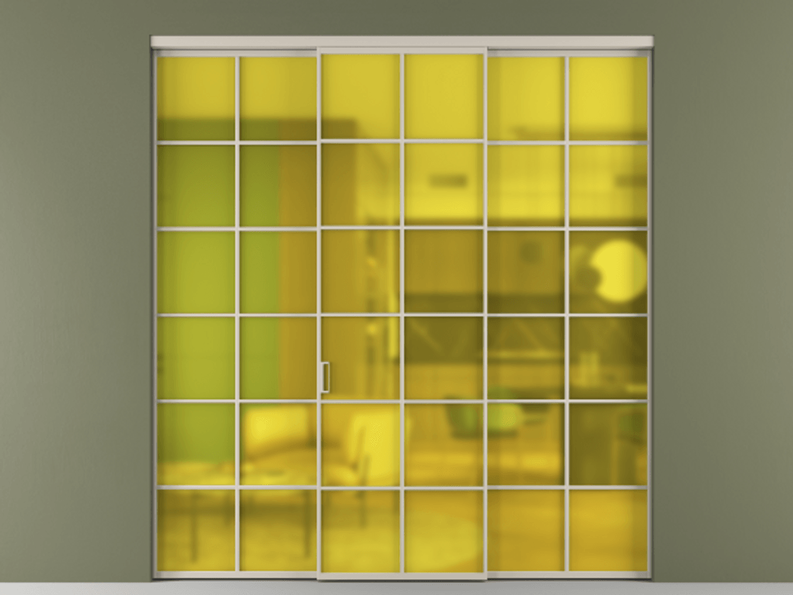 Перегородка Formato внутри проёма 3 створки АЛПР 040.05 Алюминий светло-бежевый Сатинированное жёлтое стекло, триплекс Цена 13300 AZE | Volhovec