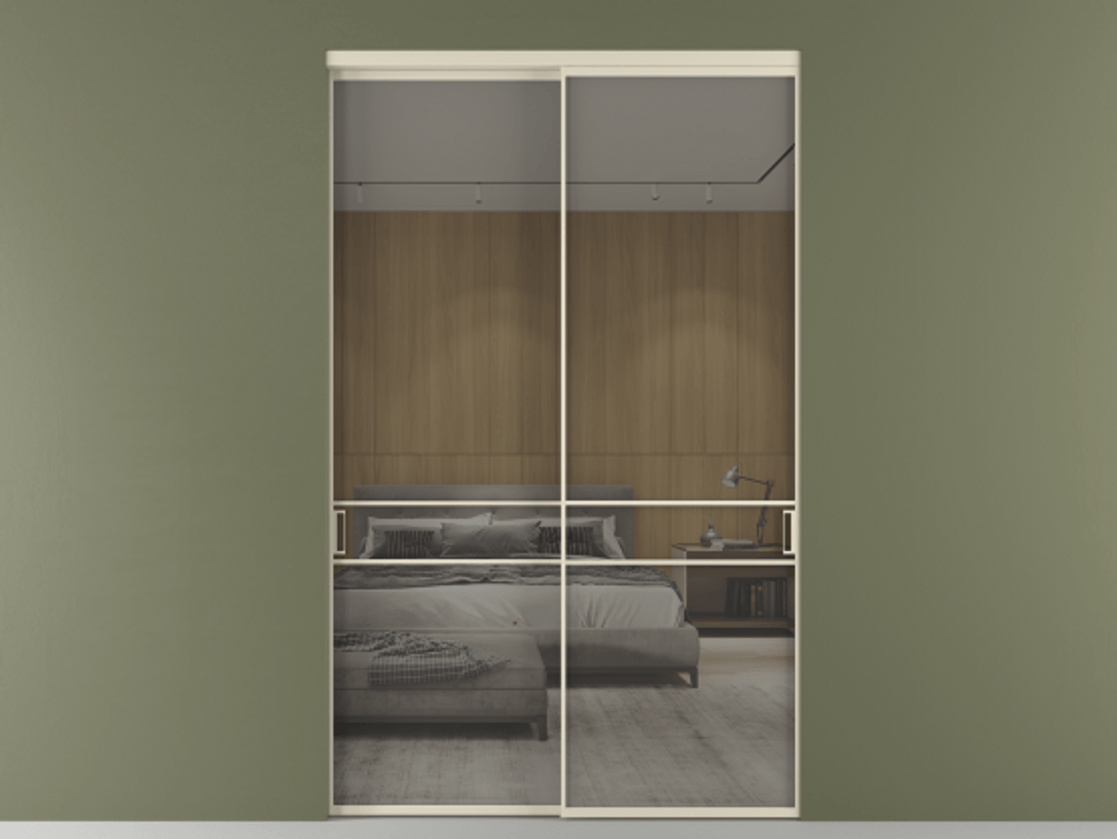 Перегородка Formato внутри проёма 2 створки АЛПР 040.02 Алюминий бежево-серый Рефлективное серое стекло "Stopsol", калёное Цена 24930 AZE  | Volhovec