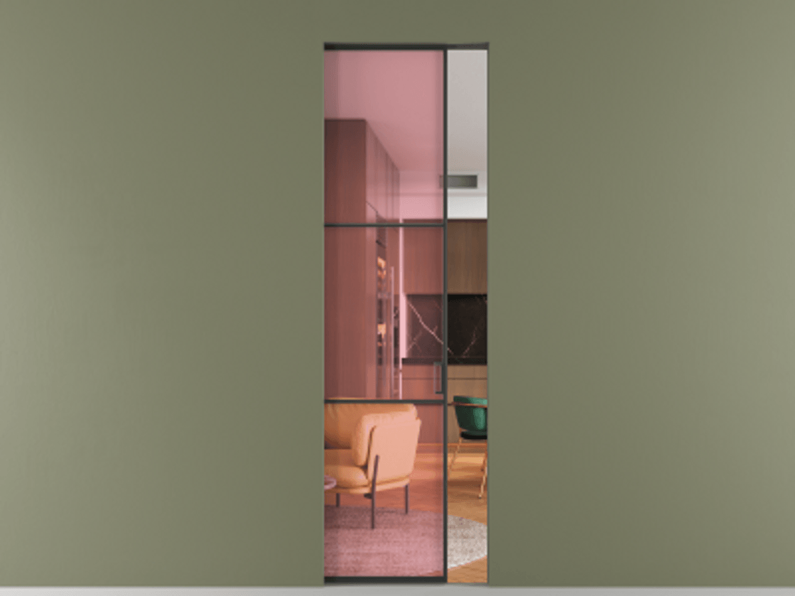 Перегородка Formato скрытый пенал 1 створка АЛПР 040.03 Алюминий Черный Прозрачное розовое стекло, триплекс Цена 7900 AZE | Volhovec