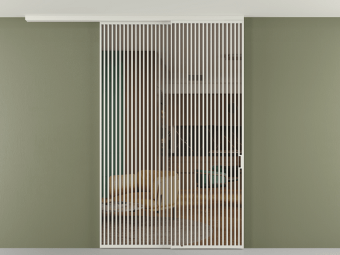 Перегородка Формато вдоль стены на потолок 2 створки с синхронным механизмом АЛПР 040.06 Алюминий серый Прозрачное бронзовое стекло, триплекс Цена 23480 AZE | Volhovec