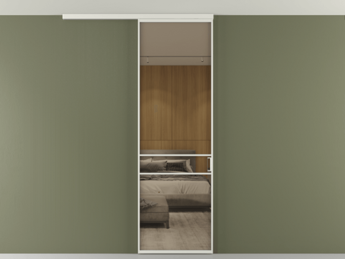 Перегородка Formato вдоль стены на потолок 1 створка АЛПР 040.02 Алюминий серый Рефлективное бронзовое стекло "Стопсол", калёное Цена 6540 AZE | Volhovec