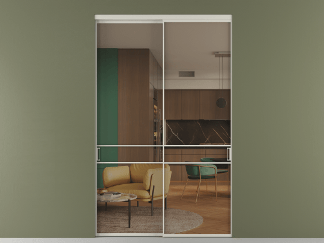 Перегородка Формато внутри проёма 2 створки АЛПР 040.02 Алюминий тёплый серый Прозрачное бронзовое стекло, триплекс Цена 22140 AZE  | Volhovec