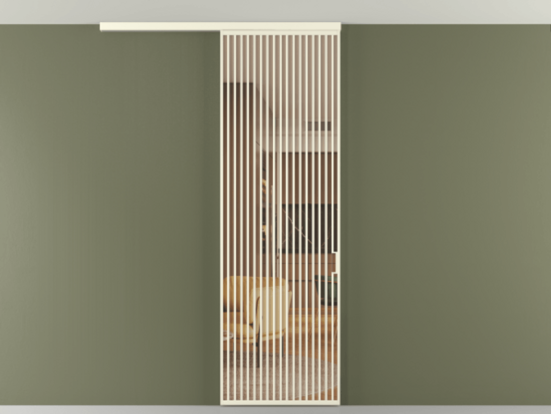 Перегородка Formato вдоль стены на потолок 1 створка АЛПР 040.06 Алюминий молочно-белый Прозрачное оранжевое стекло, триплекс Цена 9800 AZE | Volhovec