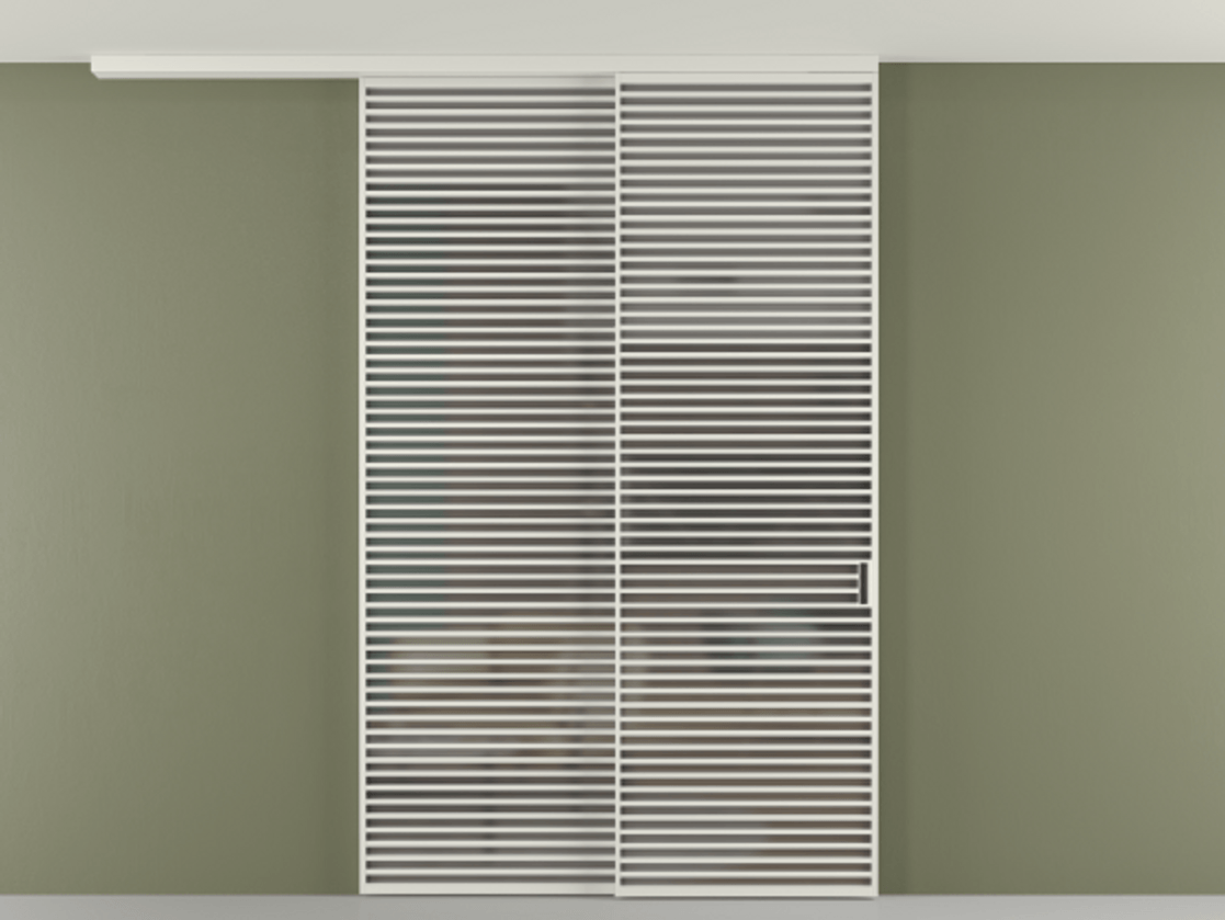 Перегородка Формато вдоль стены на потолок 2 створки с синхронным механизмом АЛПР 040.07 Алюминий серый Сатинированное серое стекло, триплекс Цена 23480 AZE | Volhovec