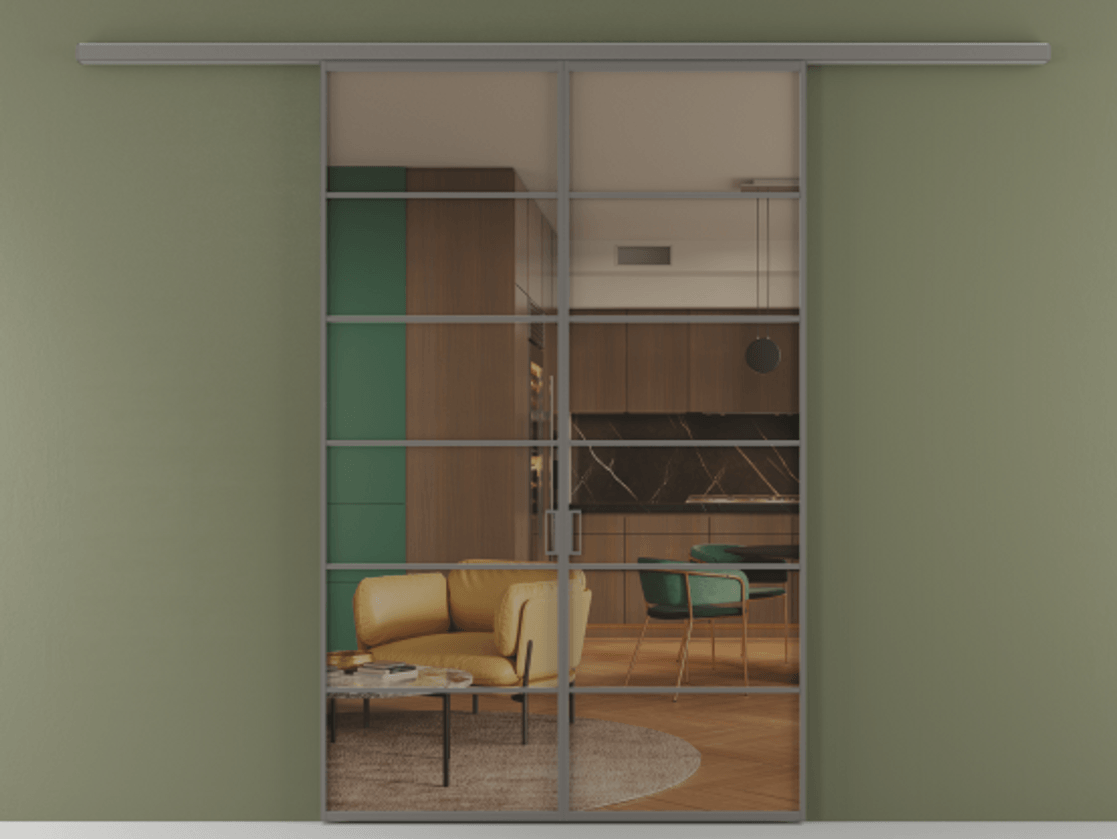 Перегородка Formato вдоль стены 2 створки АЛПР 040.04 Алюминий классический серый Прозрачное бронзовое стекло, триплекс Цена 12960 AZE | Volhovec