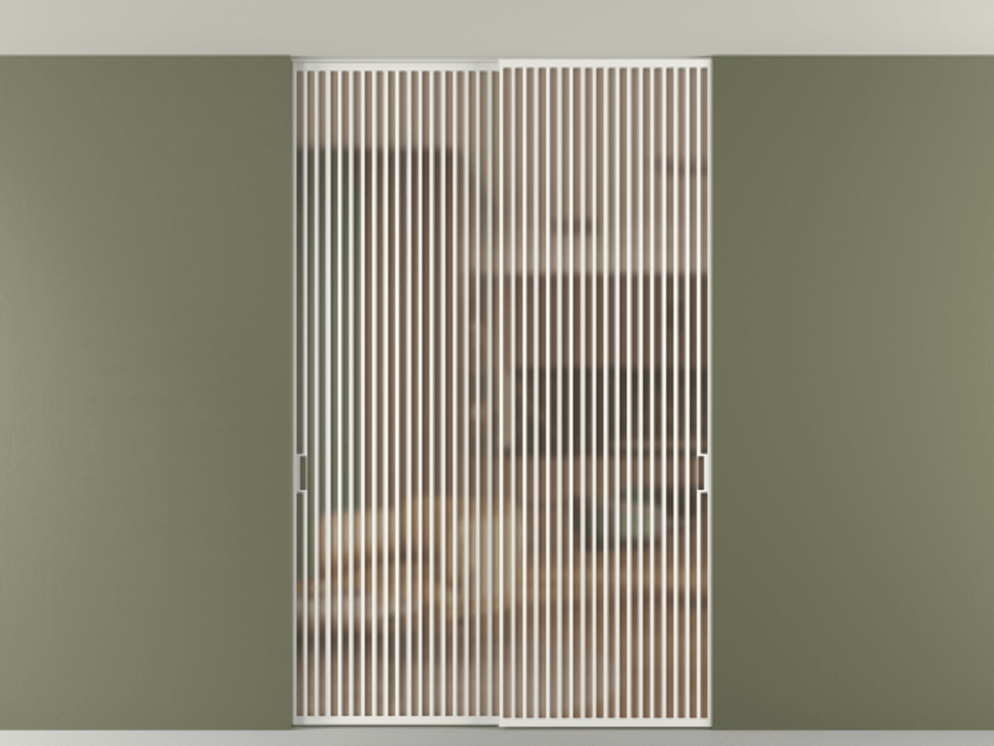 Перегородка Формато внутри проёма скрытое крепление в потолок 2 створки АЛПР 040.06 Алюминий светло-серый Сатинированное оранжевое стекло, триплекс Цена 21400 AZE | Volhovec