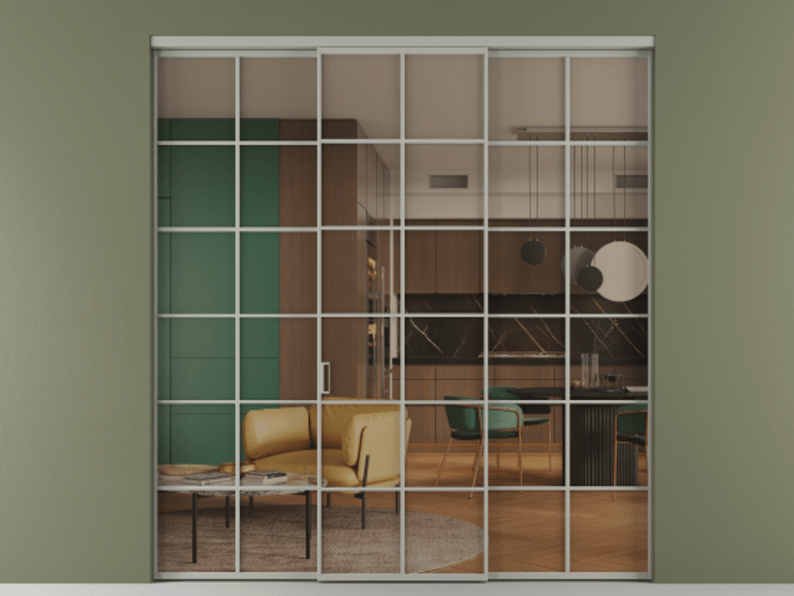 Перегородка Formato внутри проёма 3 створки АЛПР 040.05 Алюминий нейтральный серый Прозрачное бронзовое стекло, триплекс Цена 1718540 AMD | Volhovec