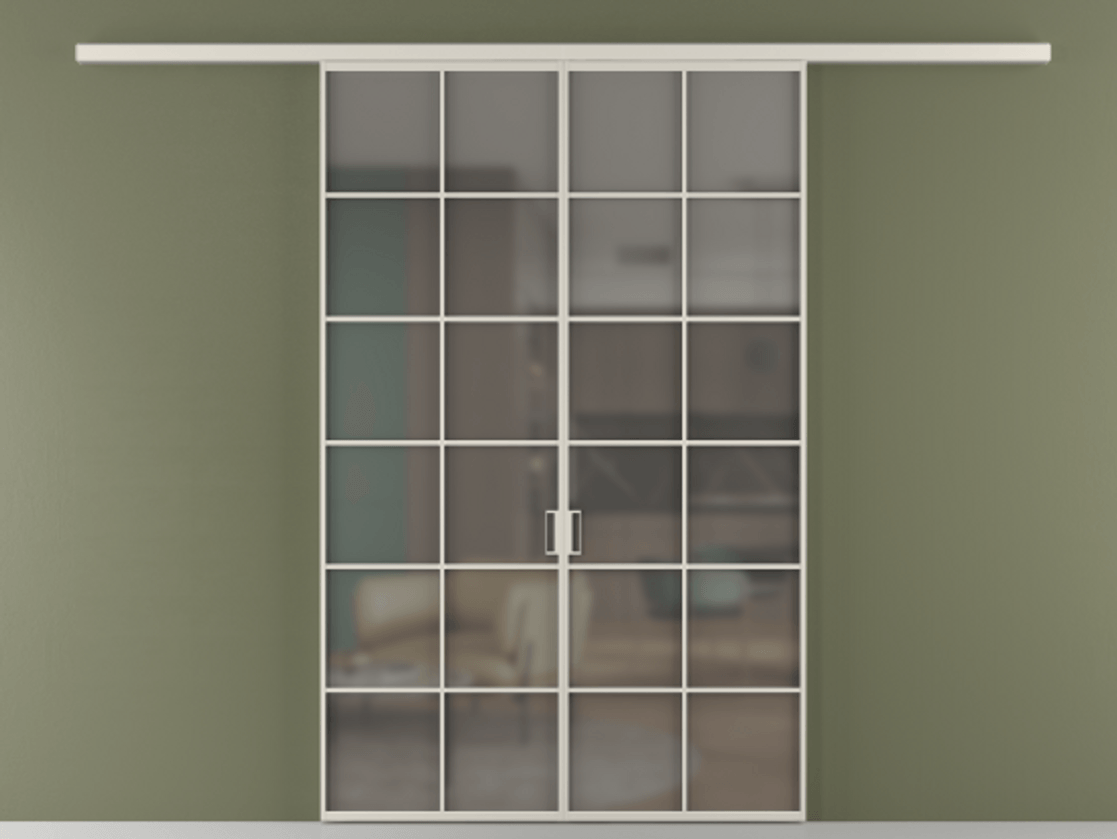 Перегородка Формато вдоль стены 2 створки АЛПР 040.05 Алюминий облачно-серый Сатинированное серое стекло, триплекс Цена 207150 ₽ | Volhovec