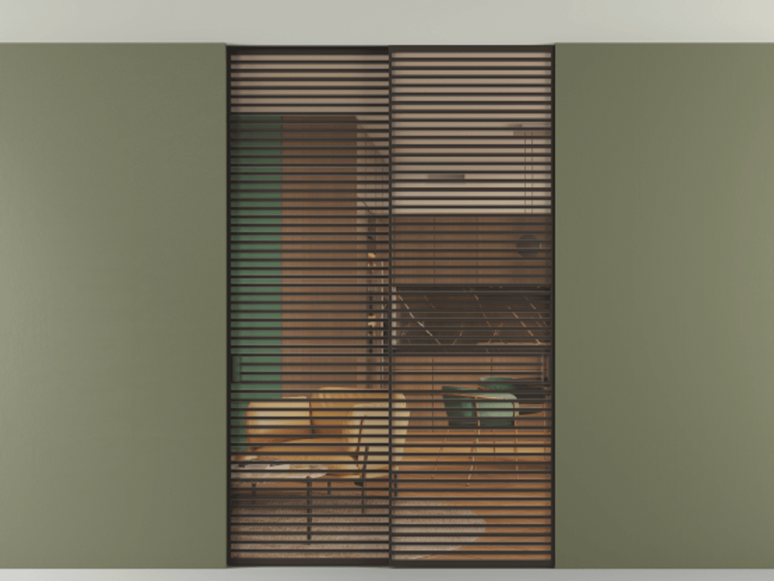 Перегородка Формато внутри проёма скрытое крепление в потолок 2 створки АЛПР 040.07 Алюминий антрацит Прозрачное оранжевое стекло, триплекс Цена 21400 AZE | Volhovec