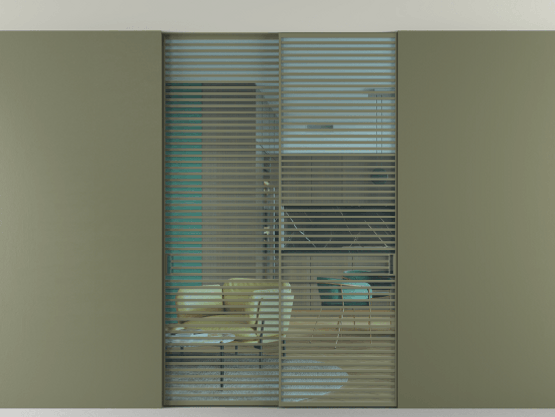 Перегородка Формато внутри проёма скрытое крепление в потолок 2 створки АЛПР 040.07 Алюминий оливковый тёмный Прозрачное голубое стекло, триплекс Цена 21400 AZE | Volhovec