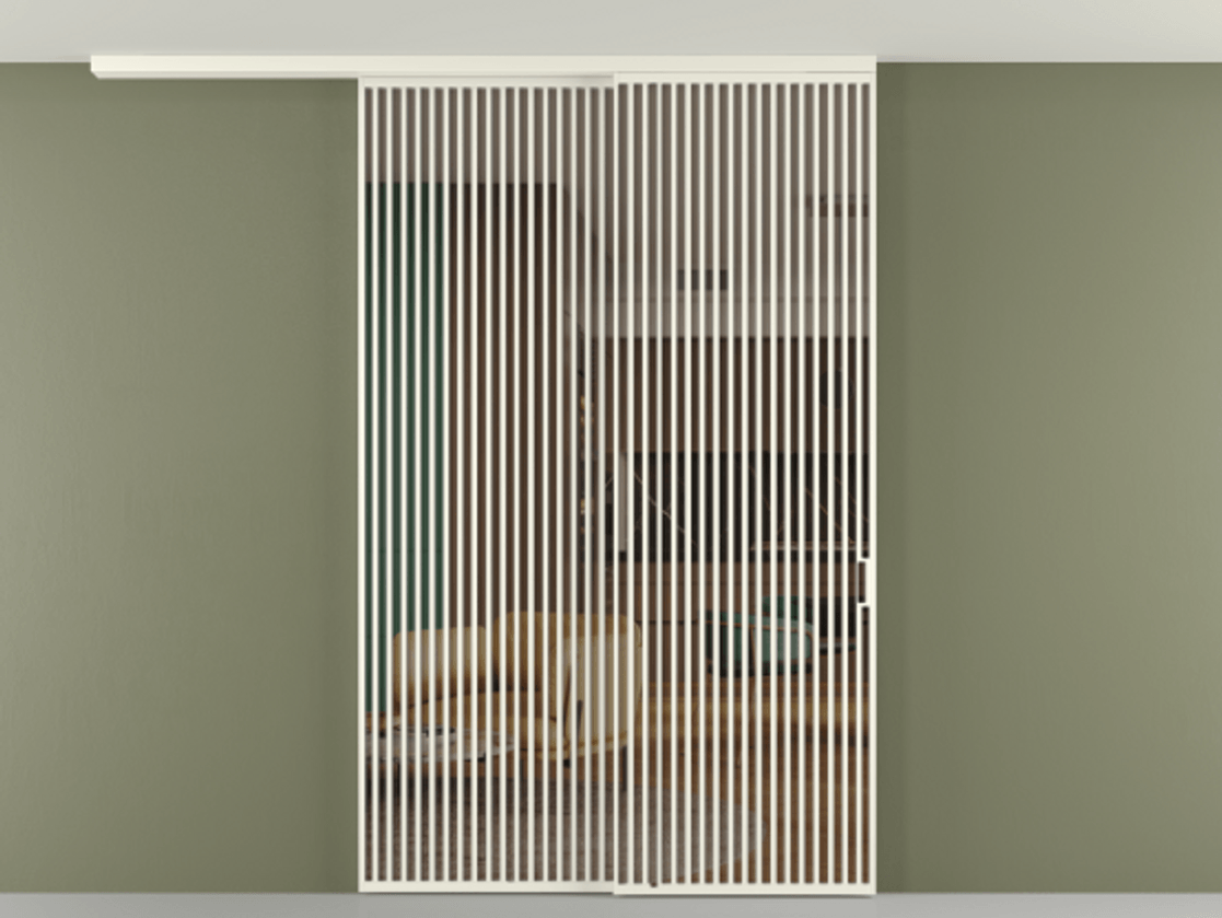 Перегородка Формато вдоль стены на потолок 2 створки с синхронным механизмом АЛПР 040.06 Алюминий жемчужный Прозрачное бронзовое стекло, триплекс Цена 23480 AZE | Volhovec