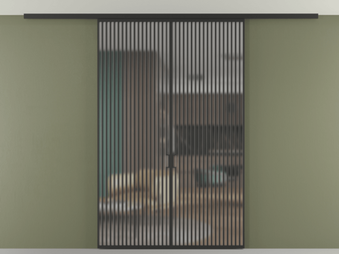 Перегородка Формато вдоль стены на потолок 2 створки АЛПР 040.06 Алюминий Черный Сатинированное стекло "Мателюкс Кристал Вижн", калёное, матовое, каленое 6 мм Цена 22940 AZE | Volhovec