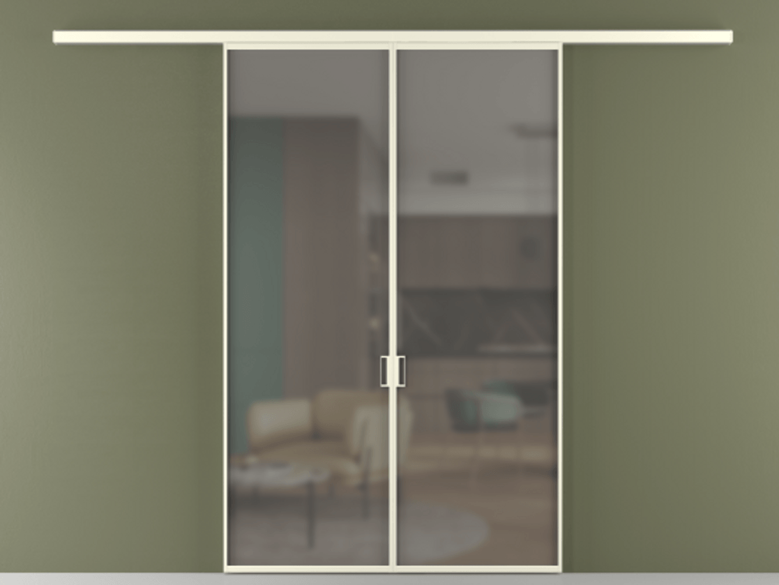 Перегородка Формато вдоль стены 2 створки АЛПР 040.01 Алюминий молочно-белый Сатинированное серое стекло, триплекс Цена 9770 AZE | Volhovec