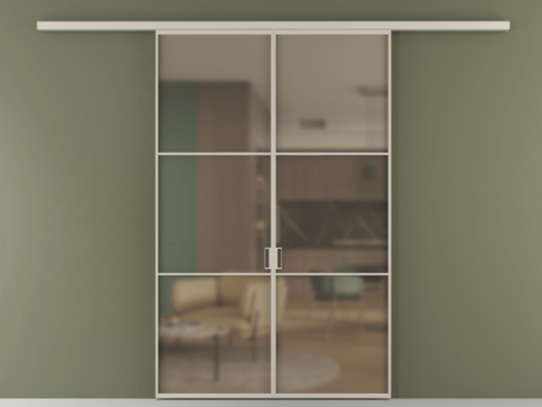 Перегородка Формато вдоль стены 2 створки АЛПР 040.03 Алюминий светло-бежевый Сатинированное бронзовое стекло, триплекс Цена 10190 AZE | Volhovec