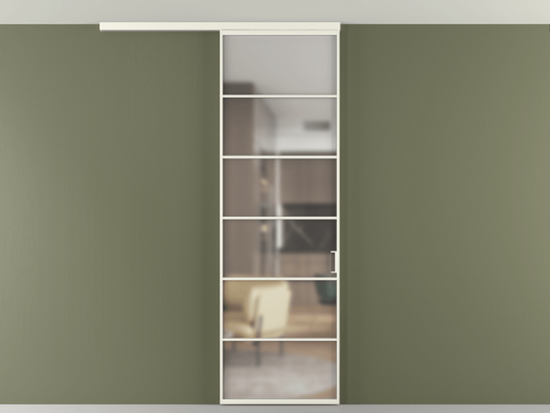 Перегородка Формато вдоль стены на потолок 1 створка АЛПР 040.04 Алюминий жемчужный Сатинированное стекло "Мателюкс Кристал Вижн", калёное, матовое, каленое 6 мм Цена 5960 AZE | Volhovec