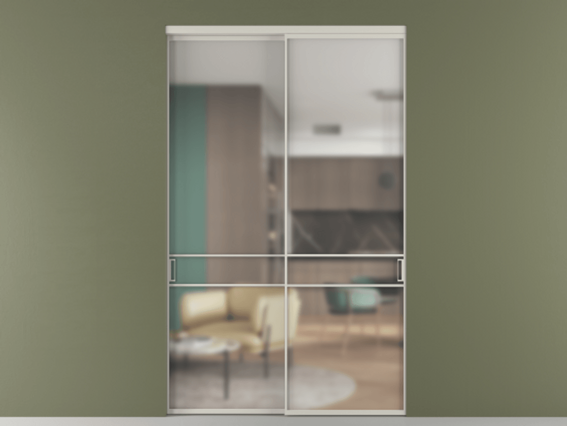 Перегородка Формато внутри проёма 2 створки АЛПР 040.02 Алюминий тёплый серый Сатинированное стекло "Мателюкс Кристал Вижн", калёное, матовое, каленое 6 мм Цена 24930 AZE  | Volhovec