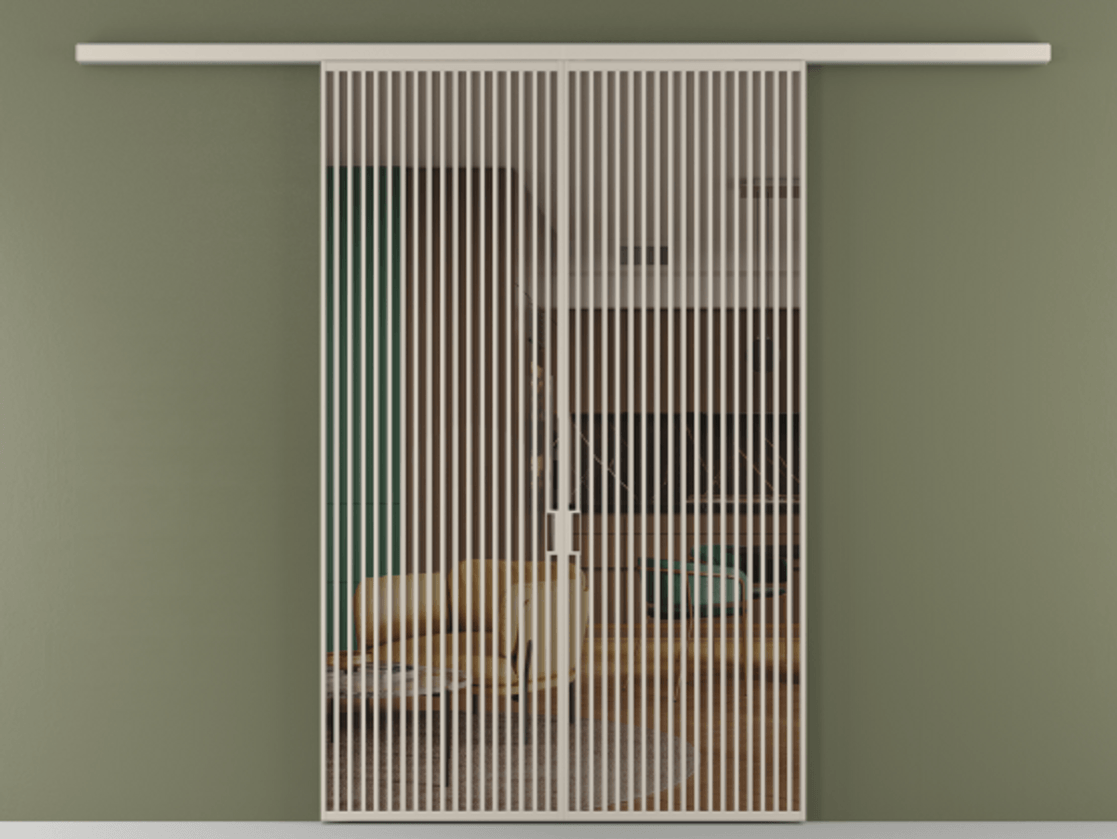 Перегородка Формато вдоль стены 2 створки АЛПР 040.06 Алюминий светло-бежевый Прозрачное бронзовое стекло, триплекс Цена 17850 AZE | Volhovec