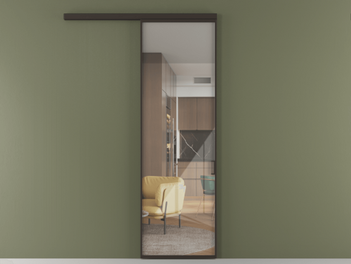 Перегородка Формато вдоль стены 1 створка АЛПР 040.01 Алюминий антрацит Рефлективное прозрачное стекло "Стопсол", калёное Цена 5640 AZE  | Volhovec