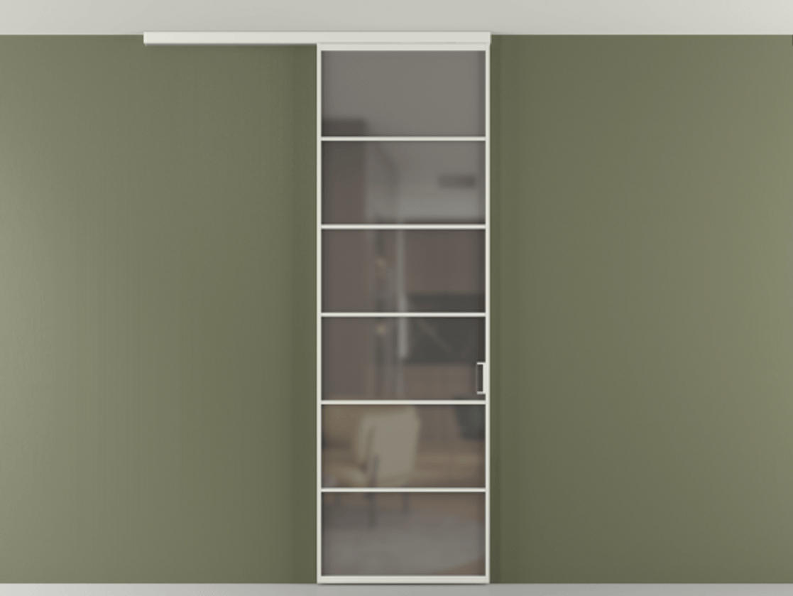 Перегородка Формато вдоль стены на потолок 1 створка АЛПР 040.04 Алюминий серый Сатинированное серое стекло, триплекс Цена 5620 AZE | Volhovec