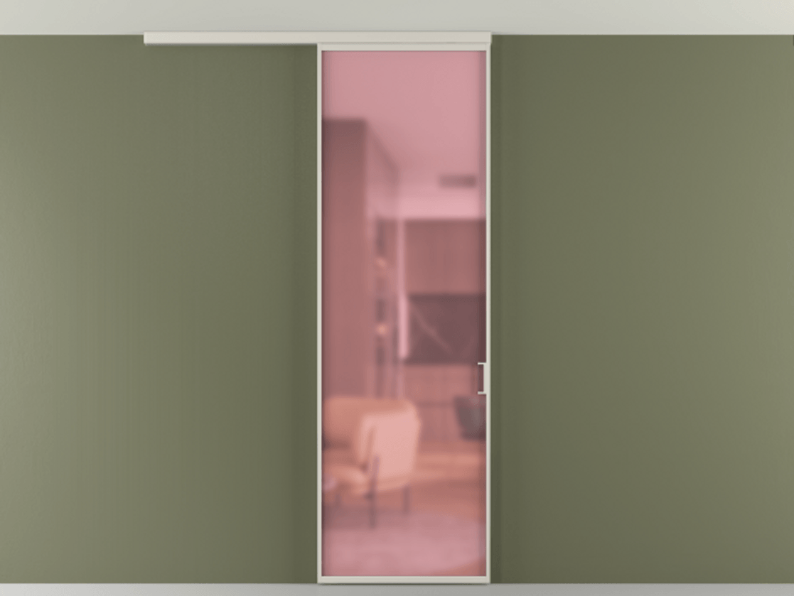 Перегородка Формато вдоль стены на потолок 1 створка АЛПР 040.01 Алюминий облачно-серый Сатинированное розовое стекло, триплекс Цена 4800 AZE | Volhovec