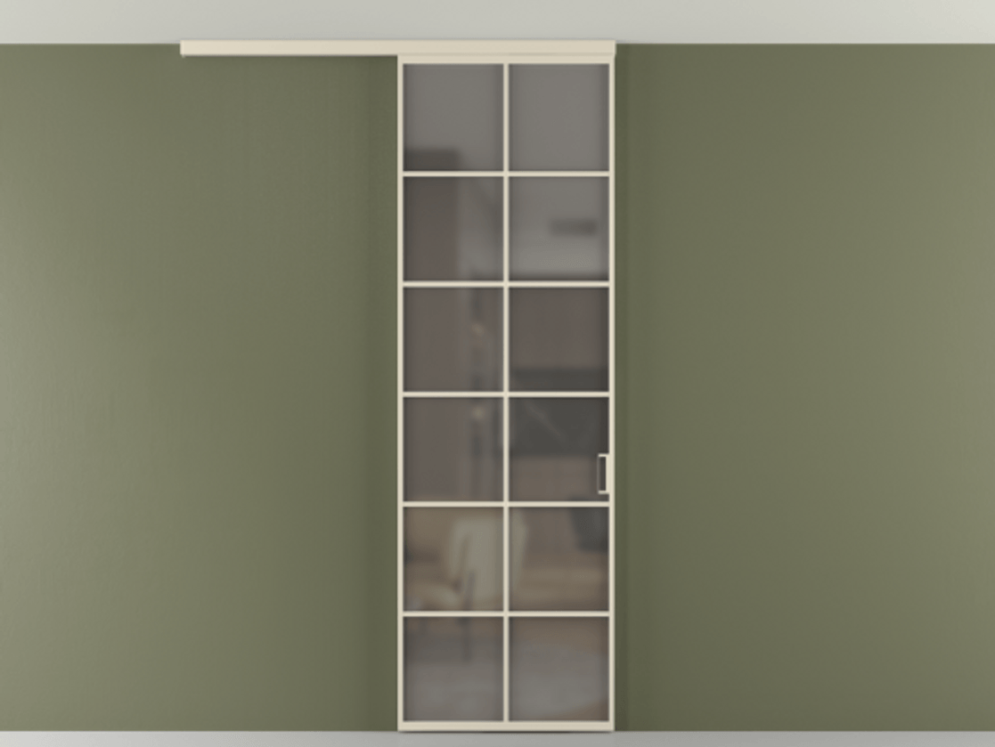 Перегородка Формато вдоль стены на потолок 1 створка АЛПР 040.05 Алюминий бежево-серый Сатинированное серое стекло, триплекс Цена 5380 AZE | Volhovec