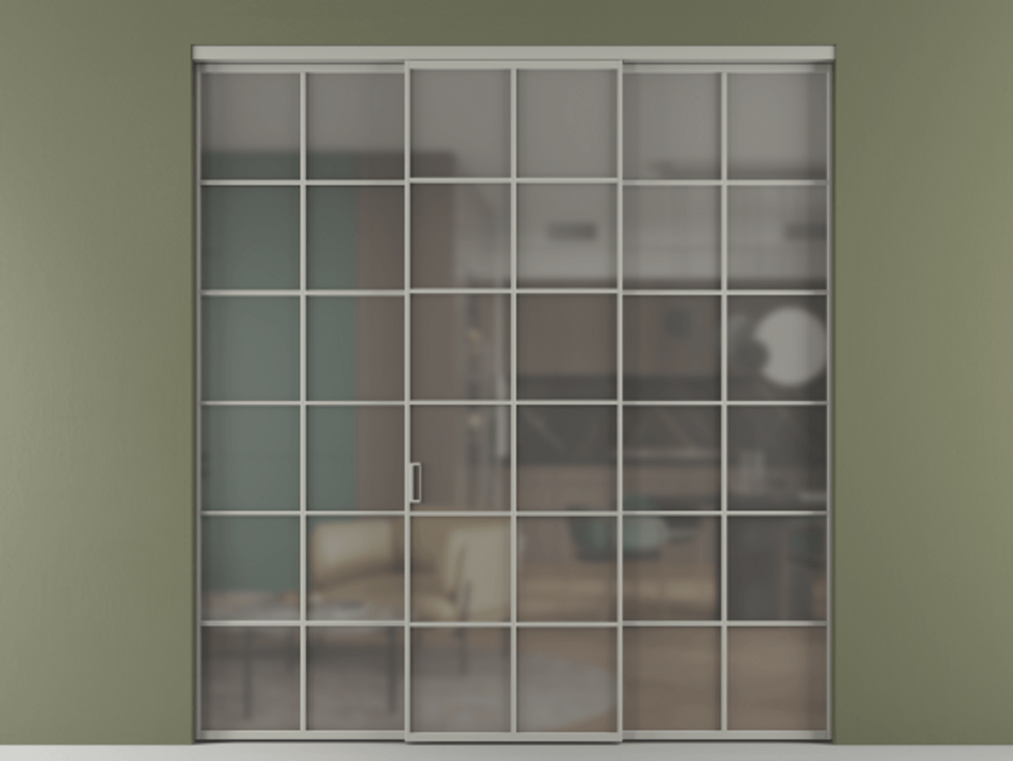 Перегородка Формато внутри проёма 3 створки АЛПР 040.05 Алюминий нейтральный серый Сатинированное серое стекло, триплекс Цена 13280 AZE | Volhovec